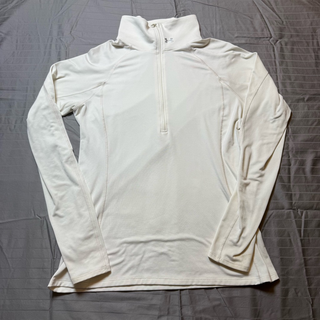 Under Armour Womenâs Cold Gear 1/2 Zip Running Shirt Large Fitted White